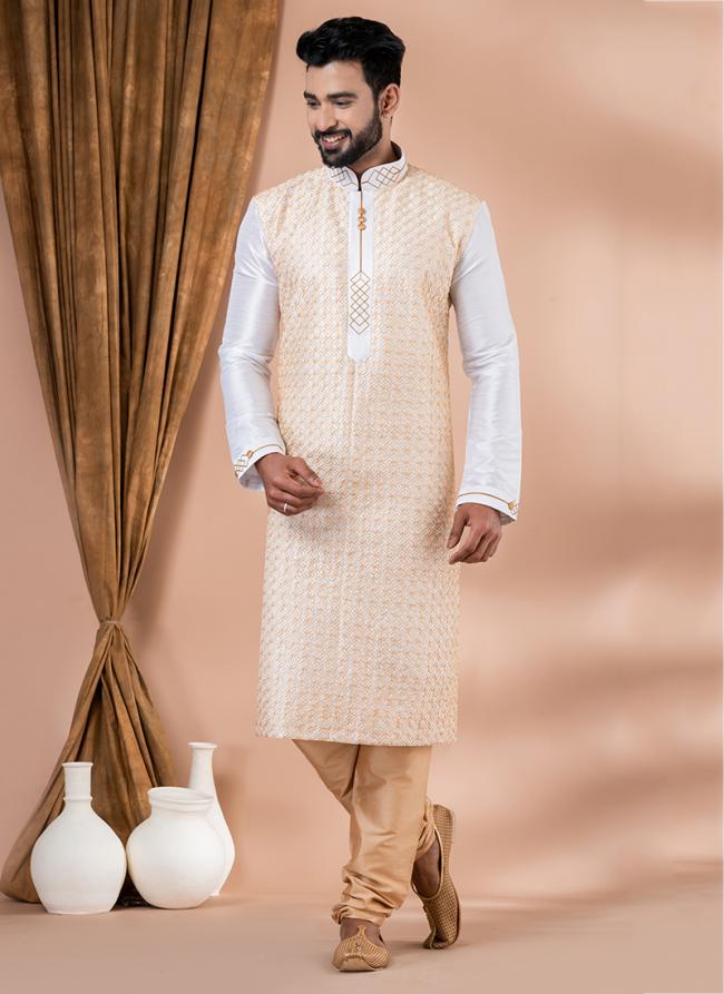 Banarasi Dhupion White Festival Wear Embroidery Work Kurta Pajama